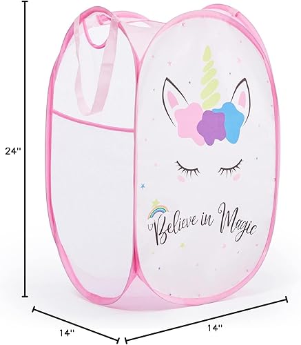 Miniatura 9 de TECHMILLY Cesta de Ropa Sucia de Malla Emergente Plegable con Asas Resistentes y Bolsillo Lateral - Cestas de Ropa Plegables Portátiles para