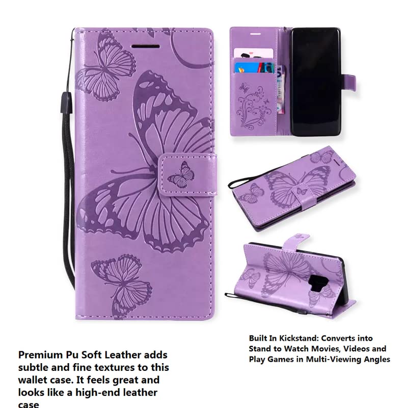 Image of TROUNCE Butterfly Embossing Shock Proof Flip Cover with Card Cash Holder Wallet Case & Magnetic Lock|Mobile Cover|Back Cover for Samsung Galaxy A54 5G- Purple
