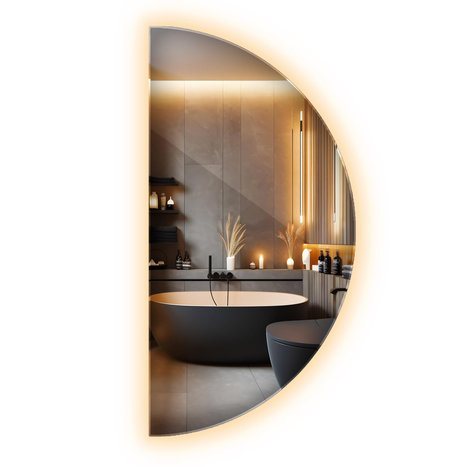 Espejo LED sin Marco 40x80 cm semicircular | Luz cálida Suave | Diseño Limpio Moderno | Ideal para Interiores relajantes | Instalación sin Esfuerzo