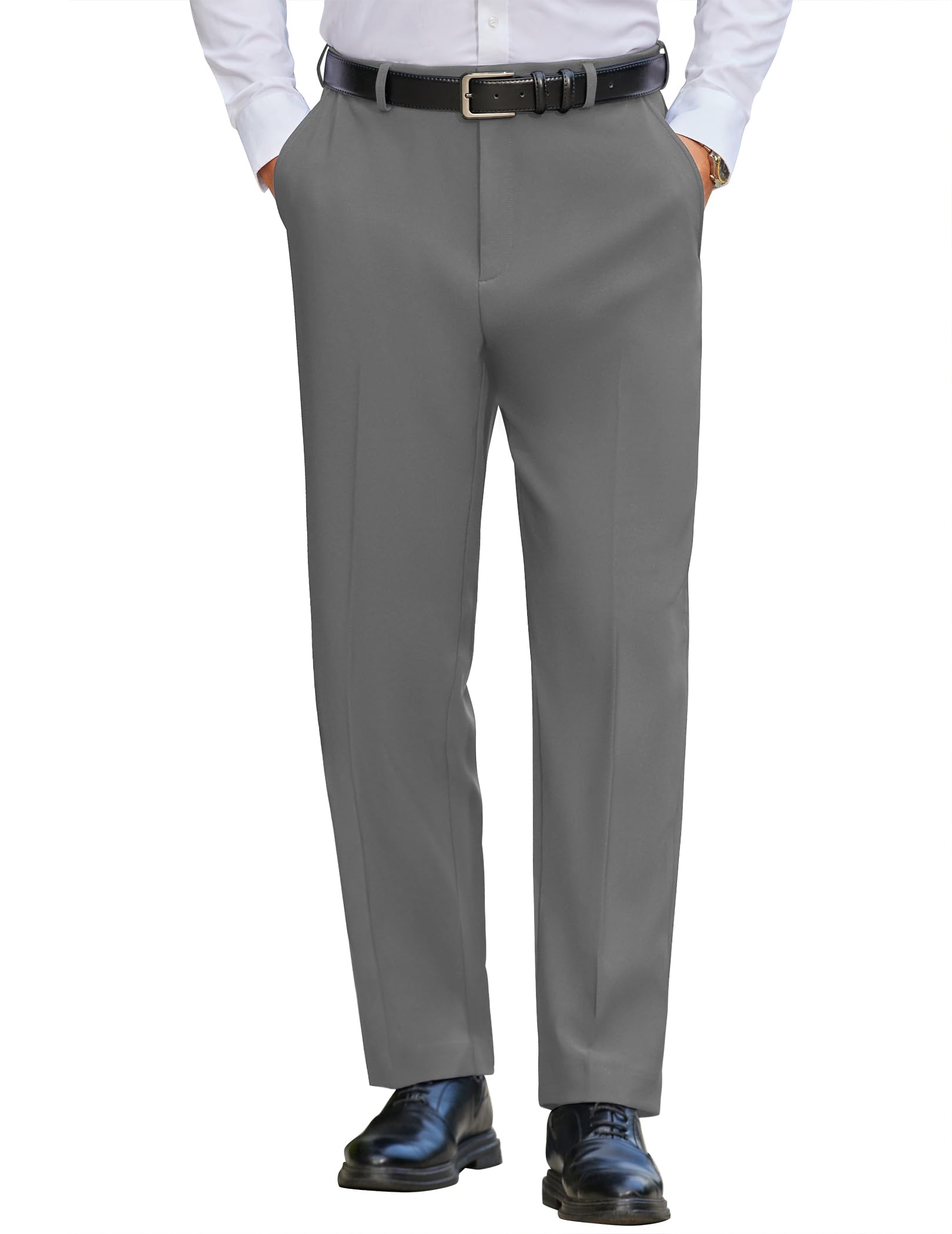 COOFANDY Mens Classic Fit Stretch Dress Pants Flat Front Straight Casual Pant Expandable Waist Suit Pant