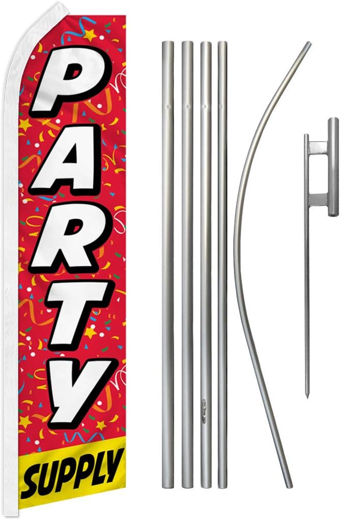 Party Supply Swooper Advertising Flag & Pole Kit - Perfect for Events, Festivals, Races, Businesses, Birthdays, Stores, Shops