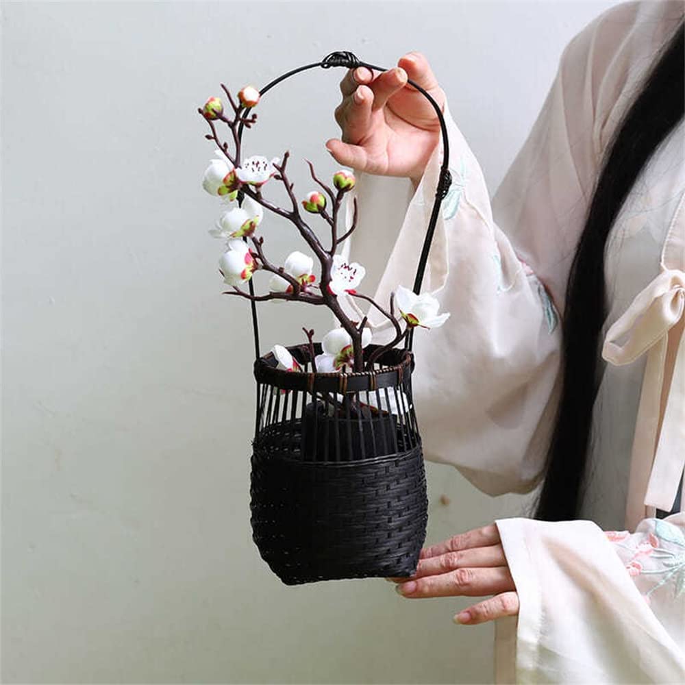 Amazon.co.jp: tonntyann 和風 竹編み 花器 花瓶 竹器 持ち手付き 