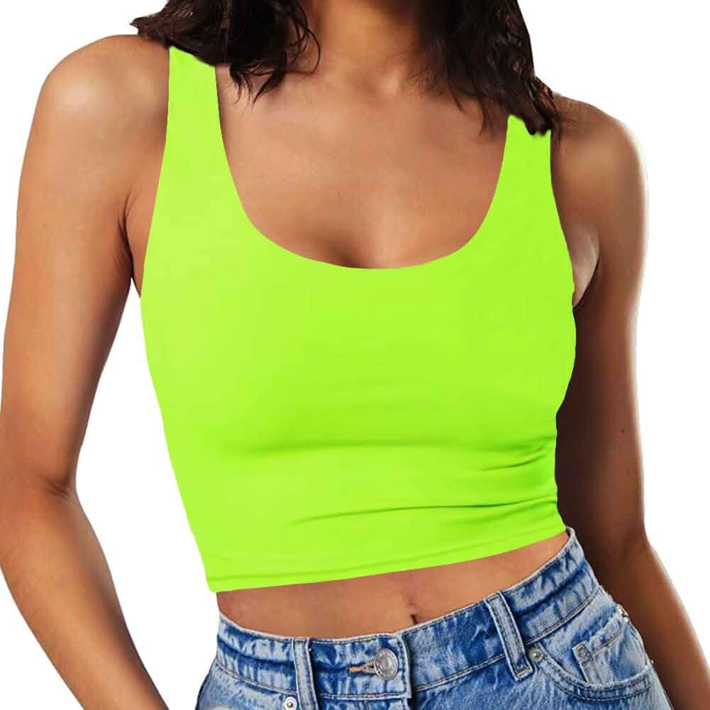 Women’s Sexy Sleeveless Crop Tops Double Layer Scoop Neck Cropped Tank Top Sleeveless · Slim