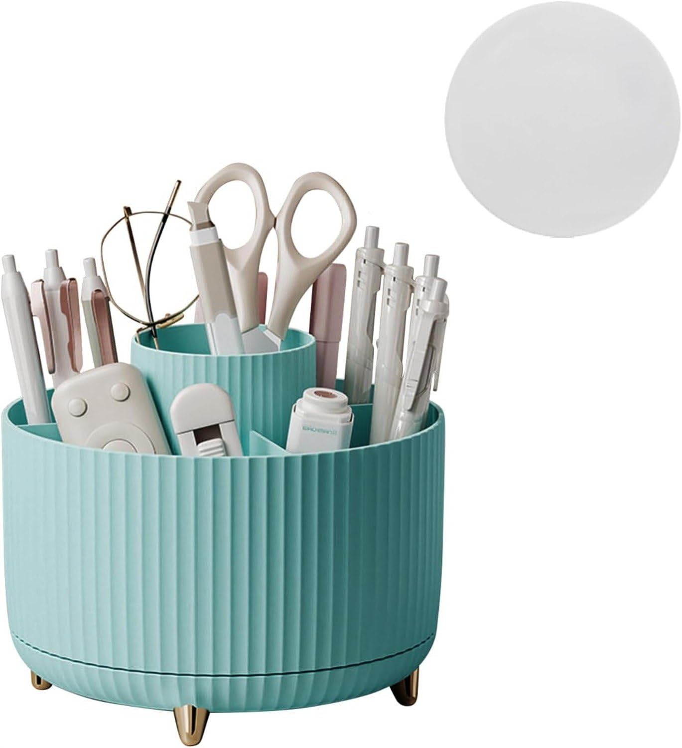 da Scrivania Girevole 360° con 5 Scomparti Portapenne, Blu