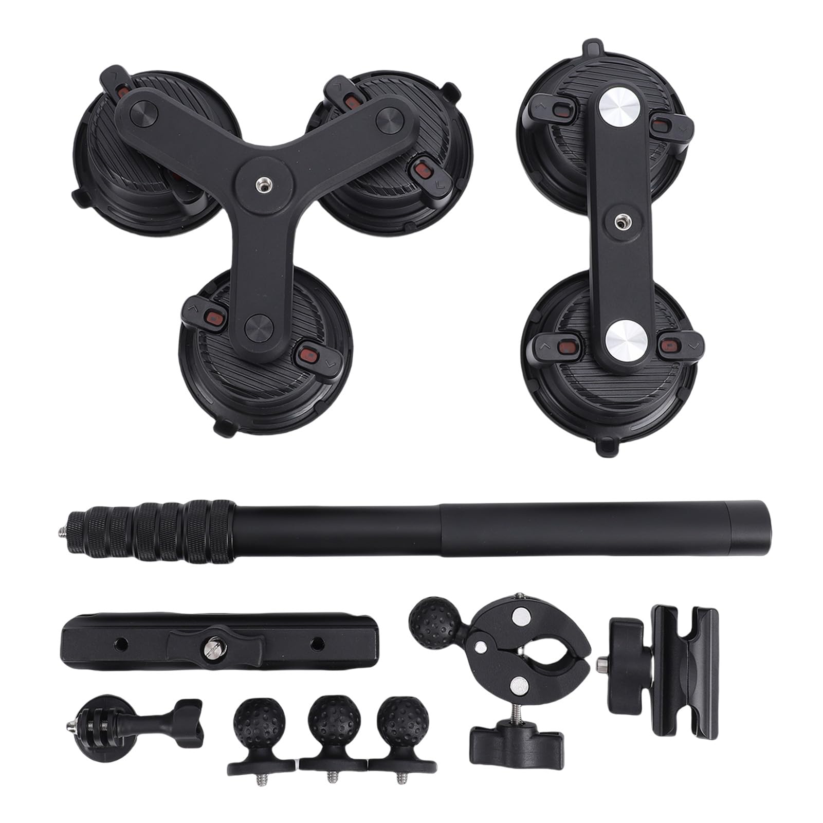 Bewinner Supporto da Auto con Ventosa per Action Camera con Asta di Prolunga Telescopica, Testa a Sfera a 360°, Kit di Montaggio da Auto con 5 Ventose per Action Cam, Vite da 1/4 di Pollice,