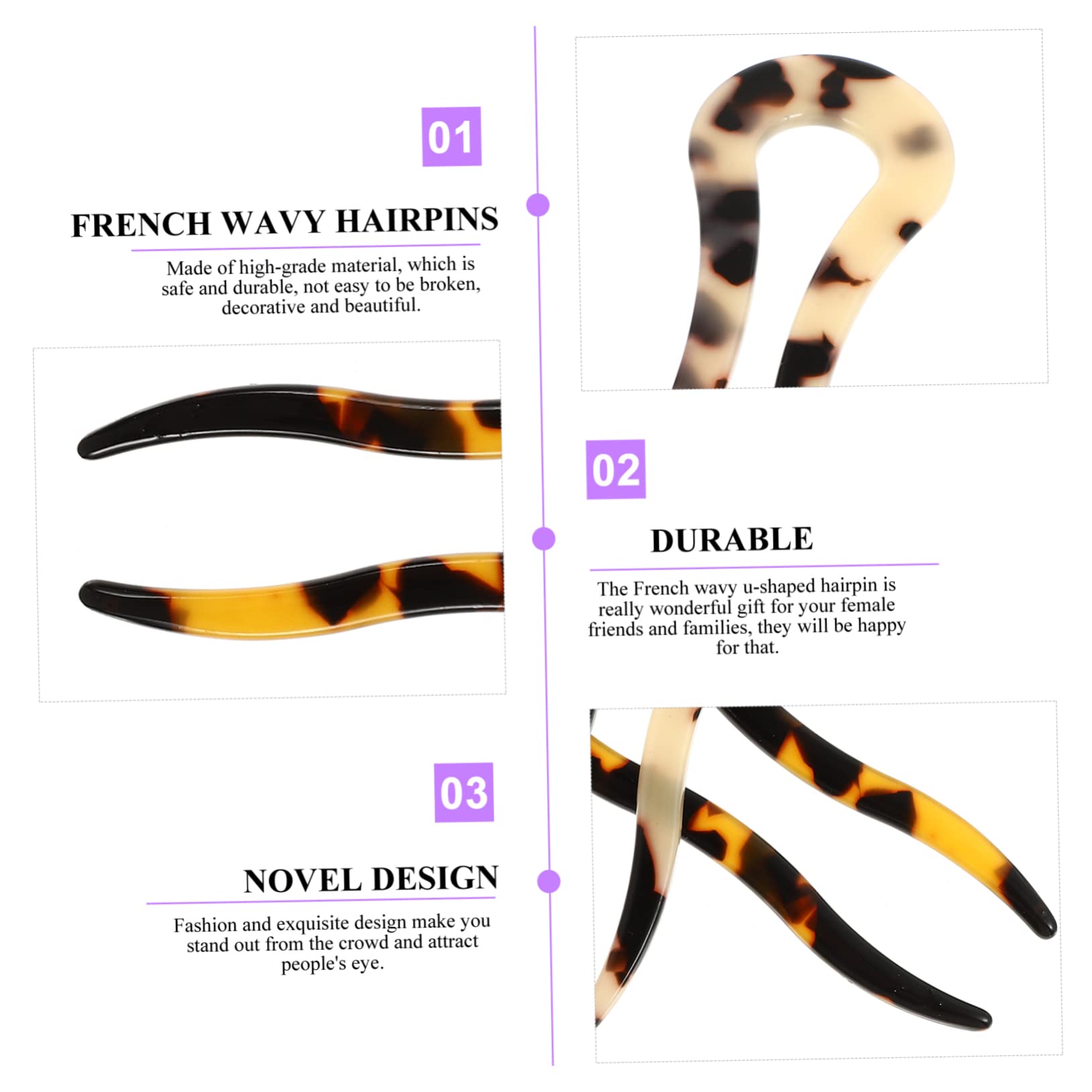5 Sets Französische Gewellte Haarnadeln Aus Acetat Dutt Haarstäbchen Chignon U-förmige Haarnadeln Für Frauen 2 Stück * 5