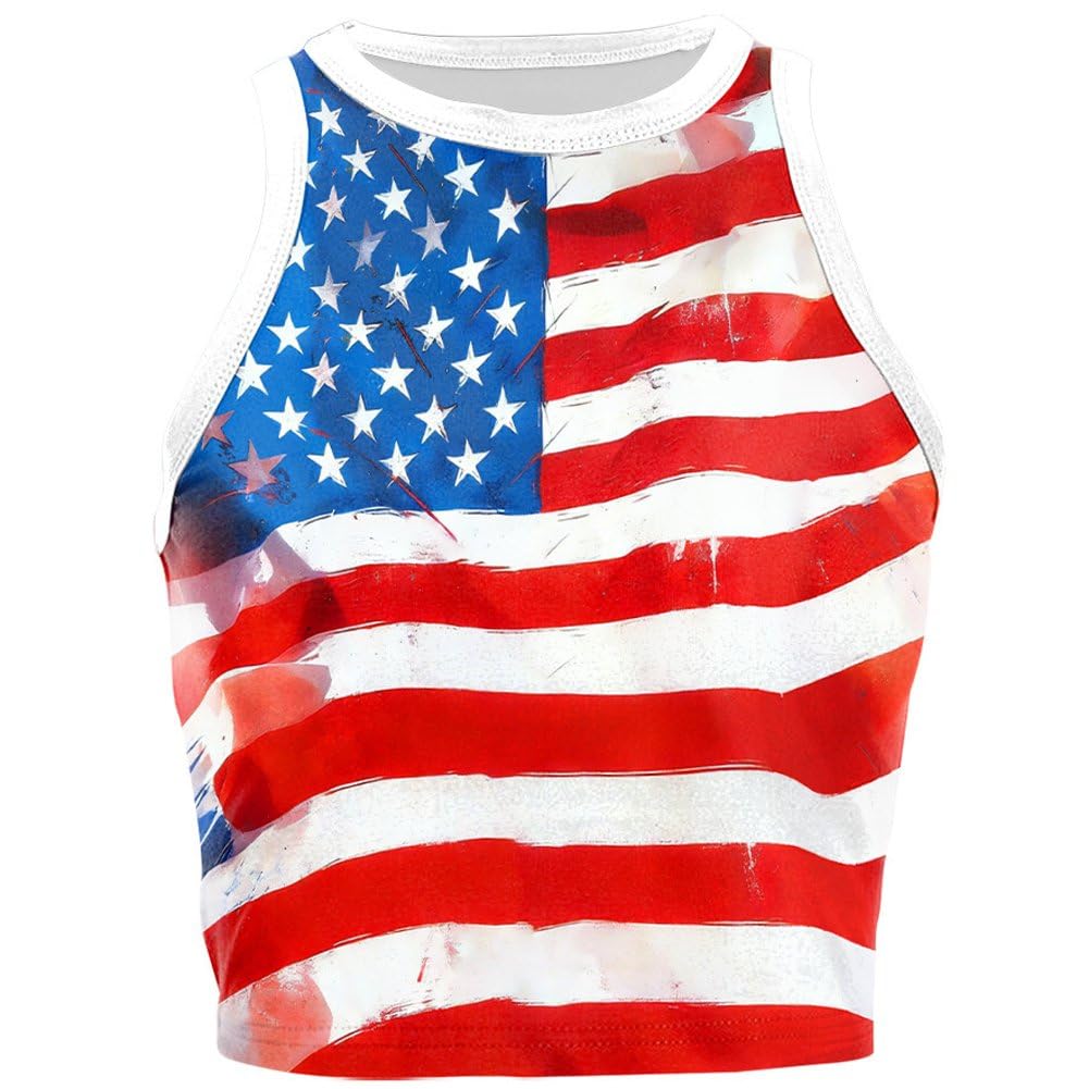 hzzsbu Women's American Flag Crop Top Independence Day USA Patriotic 4th of July Summer Sleeveless USA Flag Crop Tank Tops for Women