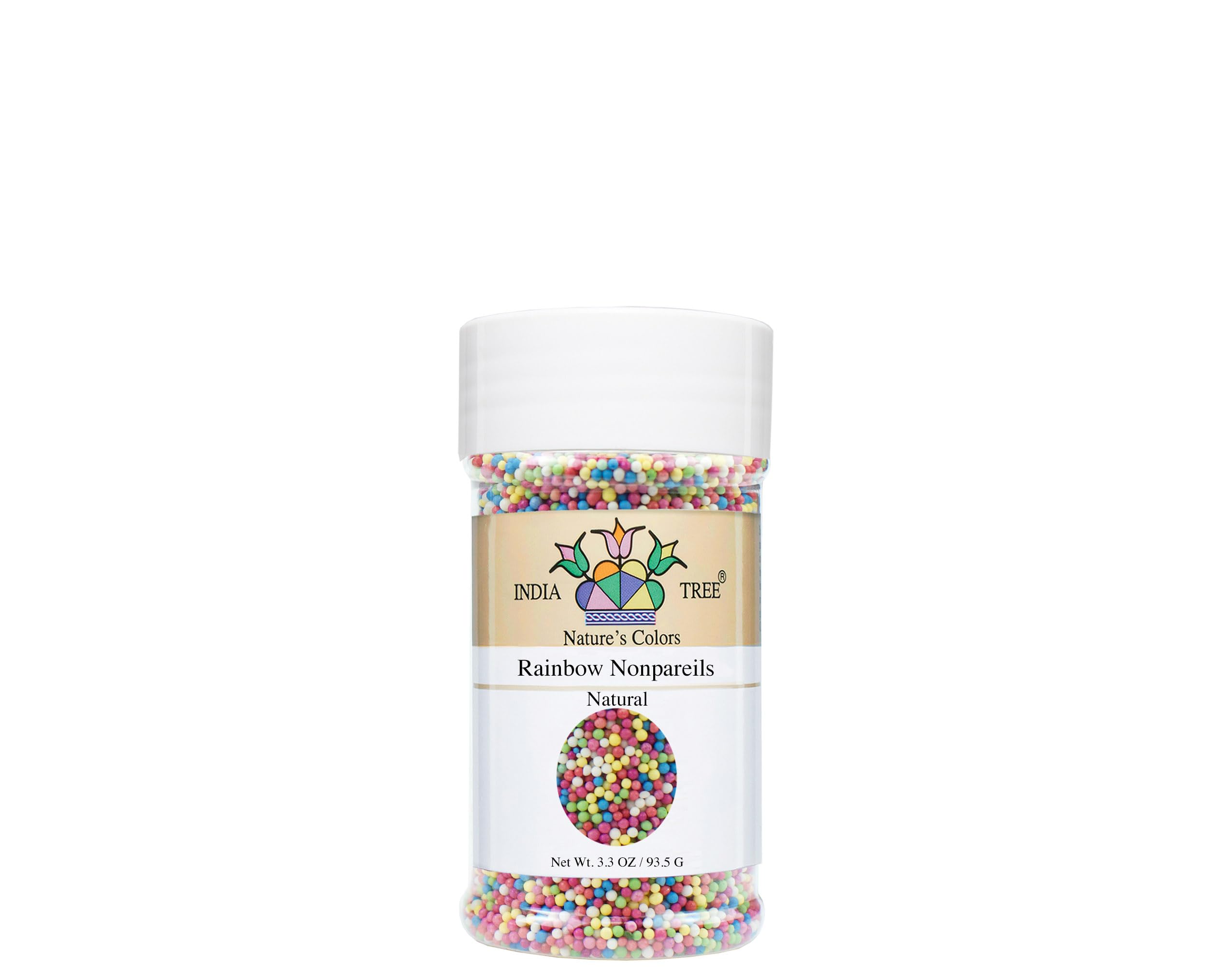Rainbow Nonpareils – Dye-Free, Vegan, Allergen-Free, Plant-Based Colors, 3.3 oz Jar – India Tree Nature’s Colors