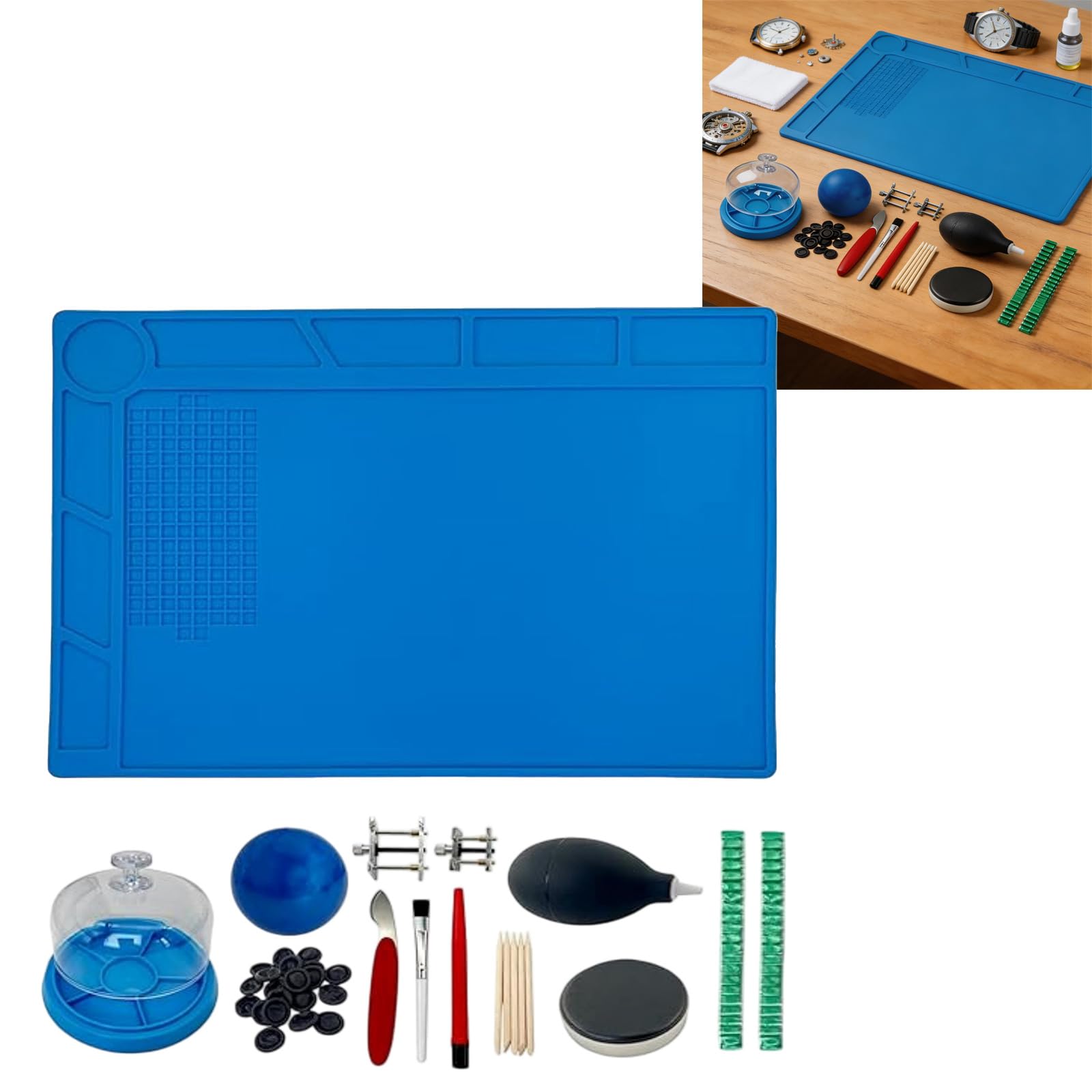 Uhrenwartungswerkzeug mit Silikonpad und Bürstenwerkzeugen für NH35 / NH36 mechanische Uhrenreparaturwerkzeuge Pflegeset Langlebiges Reparaturpflegeset