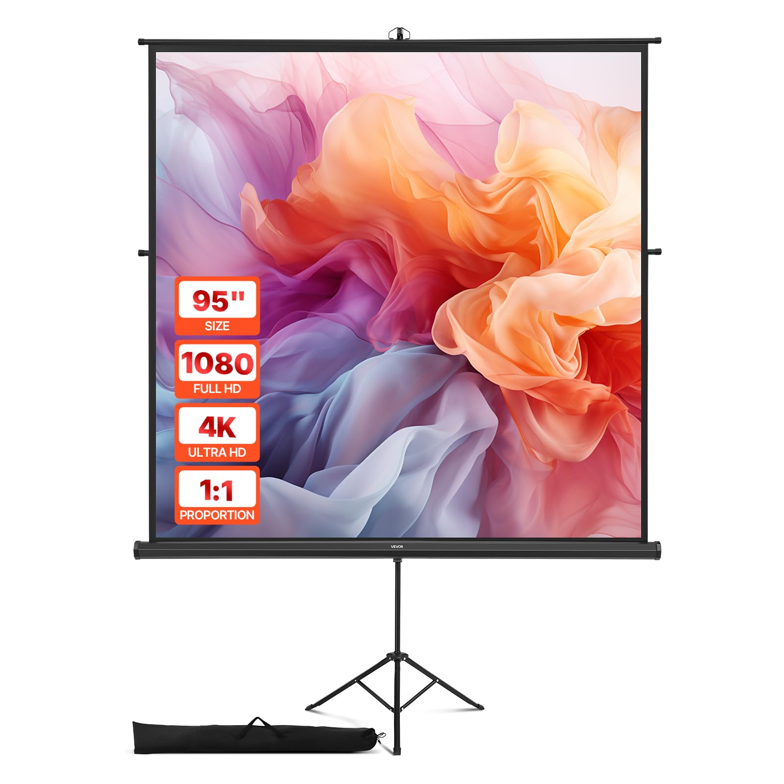 VEVOR Projektionsleinwand Stativleinwand (70 x 70 Zoll) mit 160° Weitwinkel, Beamerleinwand für Projektor innen & außen 1:1 4K HD, tragbare Filmleinwand mit Tragetasche für Heimkino Präsentation