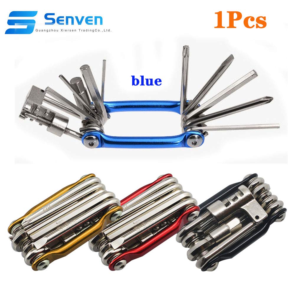 Senven (blu) 11 in 1 strumento portatile multifunzionale pieghevole di riparazione della bicicletta, strumento di riparazione della bicicletta mini leggero.