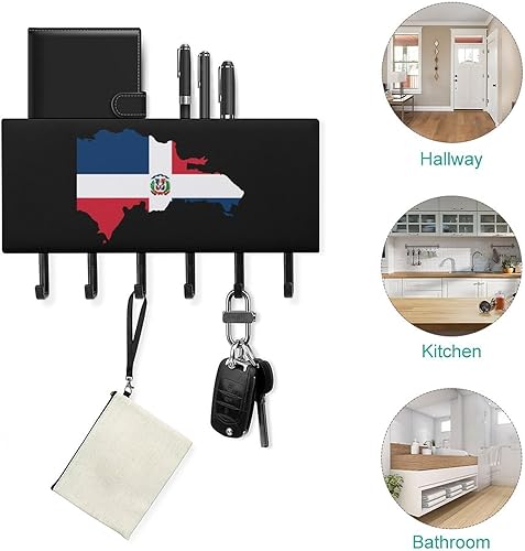 Miniatura 4 de Llavero de bandera de mapa de República Dominicana para pared, colgante de llaves decorativo con 5 ganchos para oficina en casa