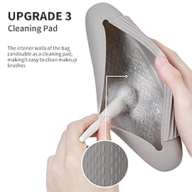AGIKET Silicone Makeup Brush Holder Travel Cosmetic BagSoft Portable Cosmetic Face Brushes Holder with Upgrade Anti-Fall Out Magnetic Closure, Large Travel Makeup Brush Case - Stone