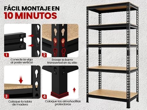 Yaheetech Estantería de Almacenaje Estantería Metálica Garaje Cocina Soporte 150 x 140 x 30 cm Negro - imagen 6