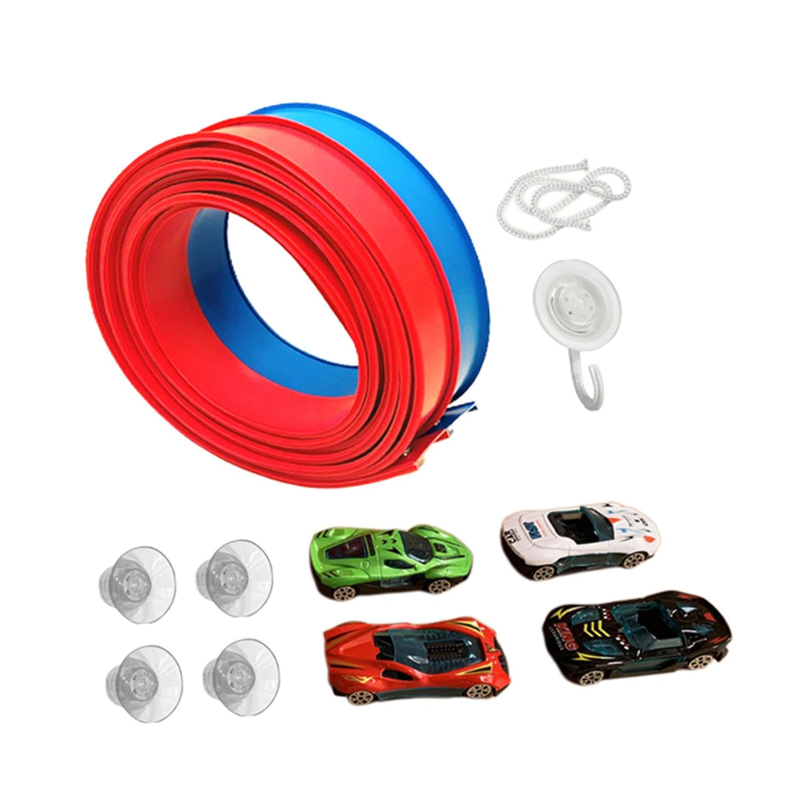 MERIGLARE Pista de Carreras Flex Tracks, Regalo de Cumpleaños con 4 Coches de Carreras Pequeños.