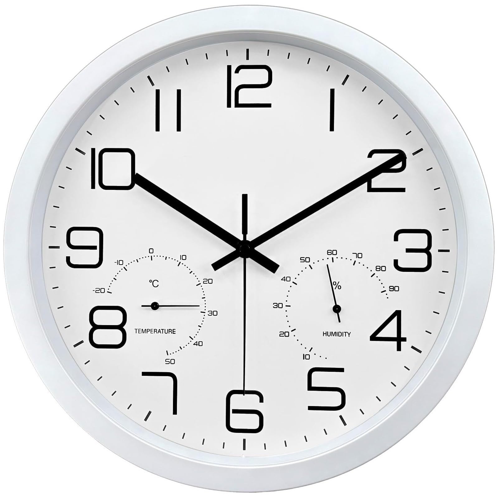 DJSKLDF Wall clock 12inch Silent Modern Wall Clock Thermometer and Hygrometer Quartz Movement Watch for Living Room Bedroom Kitchen Office(White)