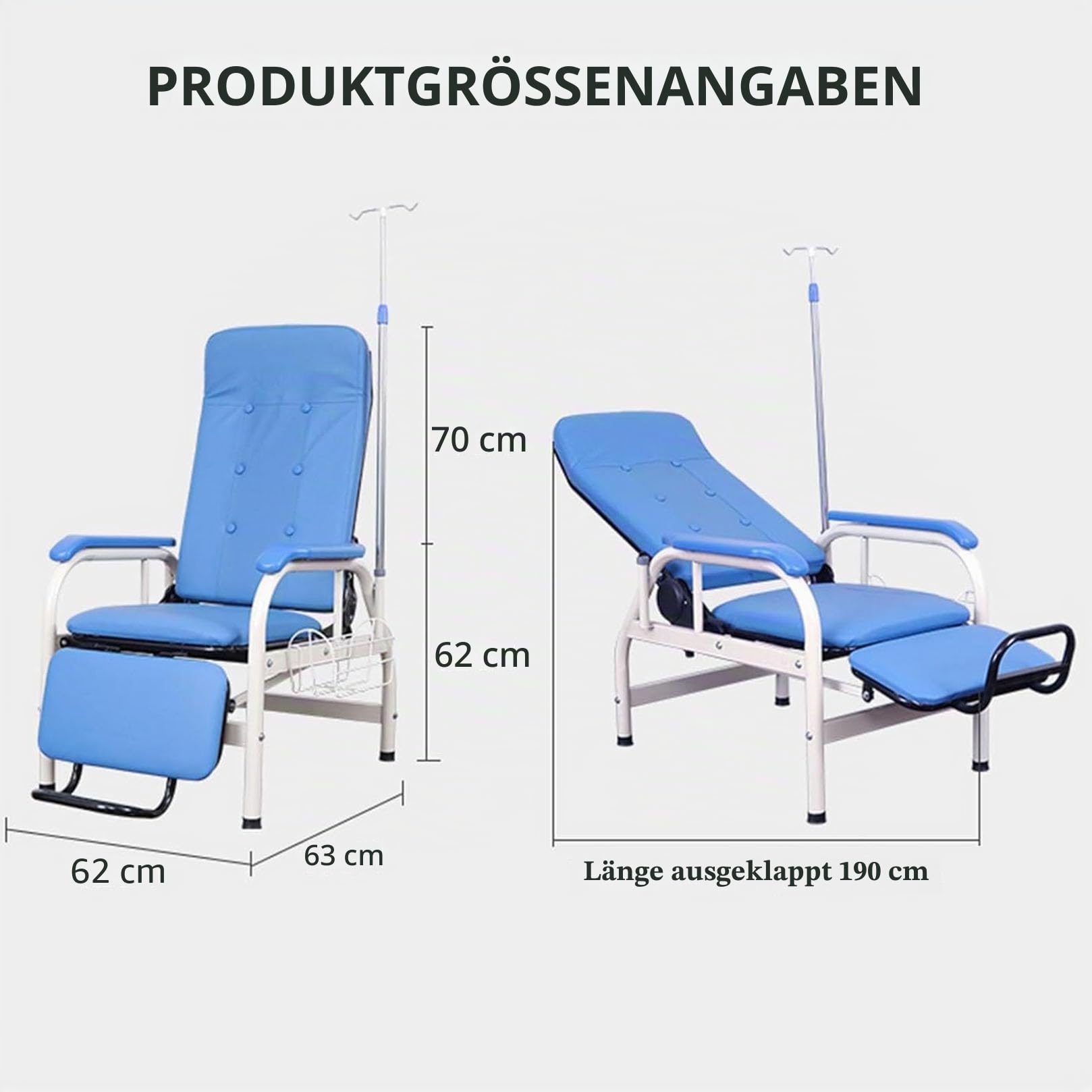 Blutentnahmestuhl,Leder-Medizin-Liegestuhl Blutentnahmestuhl mit verstellbarer Armlehne,Gepolsterter Labor-Entnahmestuhl tragbarer Infusionsständer Tropfständer,Liegestuhl für Geri-Patienten