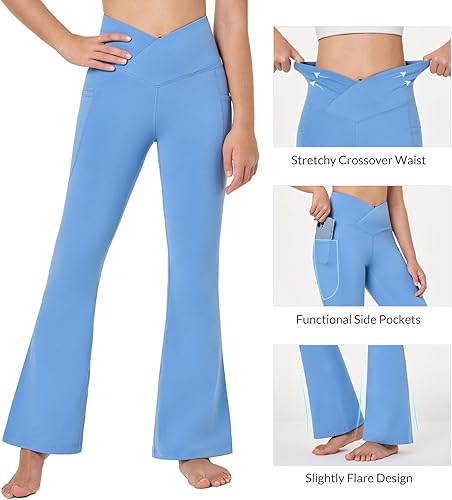 Miniatura 3 de BALEAF Leggings acampanados para niñas, cintura alta, corte de bota, pantalones de yoga y danza, leggings con bolsillos