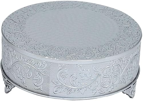 Miniatura 7 de Efavormart - Soporte redondo de metal en relieve plateado de 14 pulgadas para tartas, para boda, fiesta de cumpleaños, postre, pasteles, pedestal