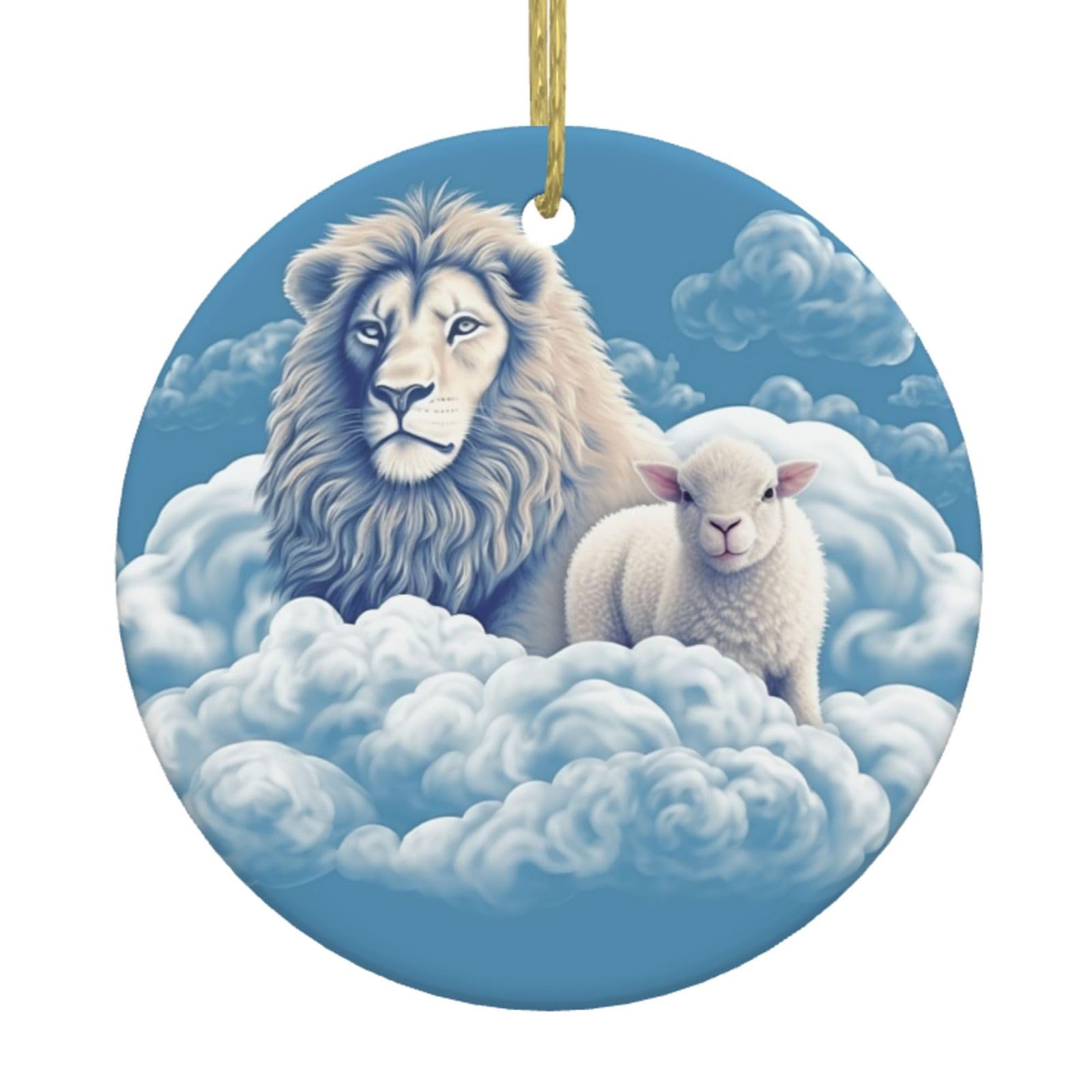 Fodpand Women's White Lamb With A Lion On The Clouds Christmas Ornaments 2025, Gift Exchange For Men, Collectible Ceramic Ornament Round Hanging Ornaments For Christmas Tree Decoration