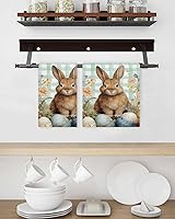 Vista 3 de Kitchen Towel 2 Packs Cotton Waffle Weave, Easter Eggs Green Plaid Buffalo Bunny Floral 16 x 24 Inch Absorbent Quick Drying Dish Towels Clothes for