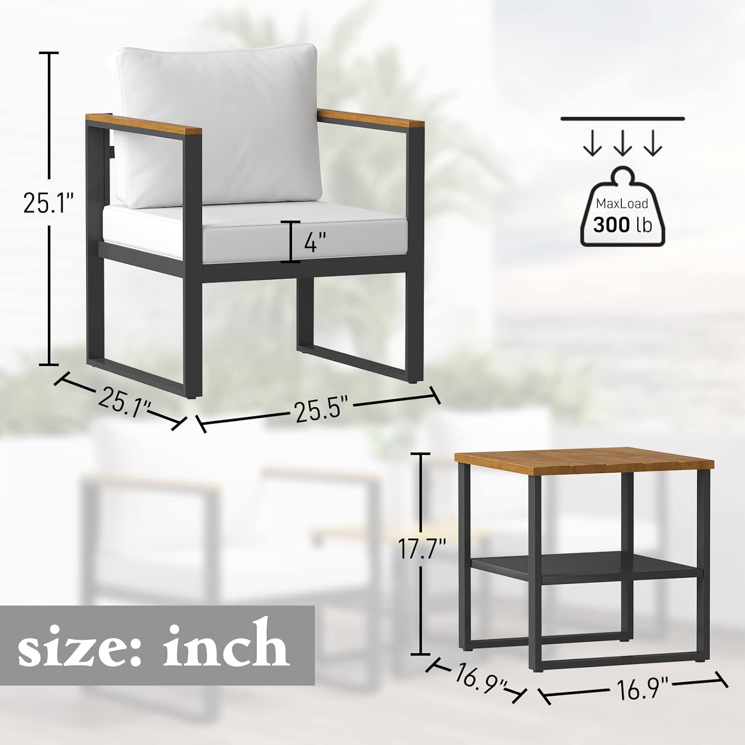Bella Villa 3 Pieces Patio Set Outdoor Black Steel Patio Furniture Sets, 3 Pcs Modern Bistro Set with Water Resistant Cushion, Patio Conversation Sets with Coffee Table for Balcony and Lawn （Beige） : Patio, Lawn & Garden