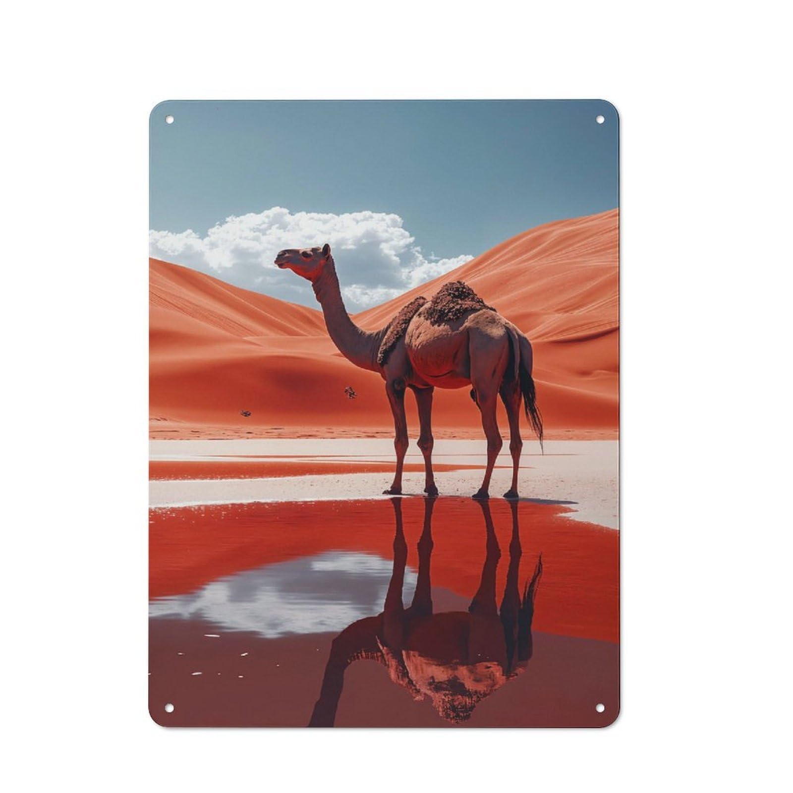 Junmoney Style-1 Camel In Desert Oasis Reflection Vintage Printed Metal Sign 40X30cm For Café Or Home Bar, New Home Wall Decor For Hospitality Decor Collectors
