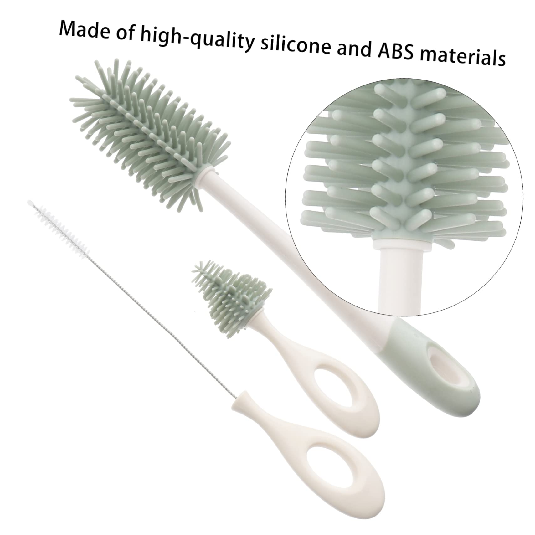 2pezzi Spazzole Per Pulizia Biberon Silicone Con Manico Per Bottiglie e Contenitori Con Angoli Difficili Da Raggiungere Verde