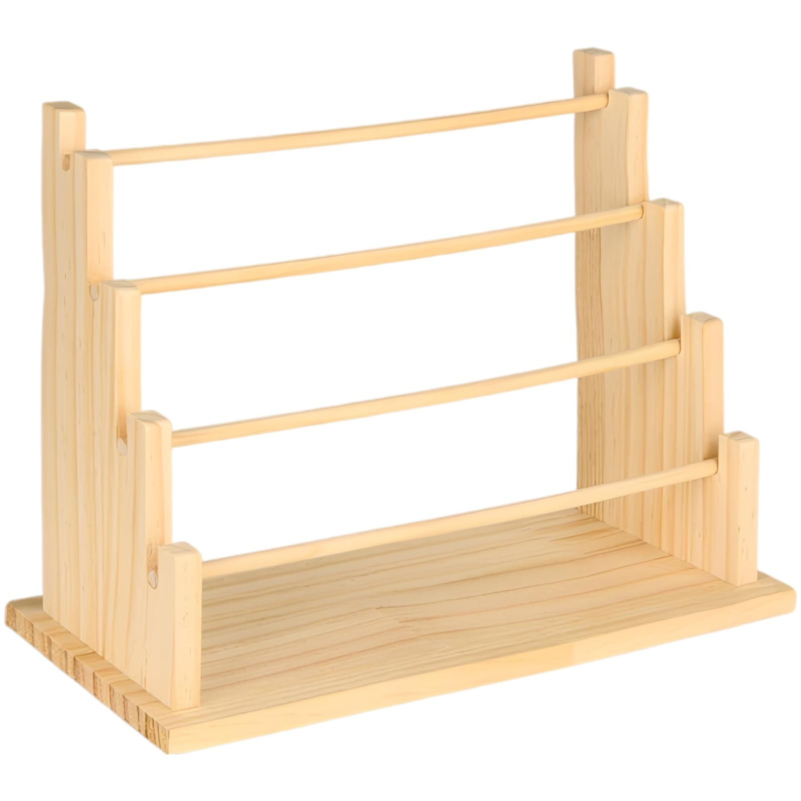 Organiseur de rubans en bois massif à 4 niveaux, support de rangement créatif, distributeur de rubans et washi tape, structure ouverte avec base stable, pour autocollants et fournitures DIY