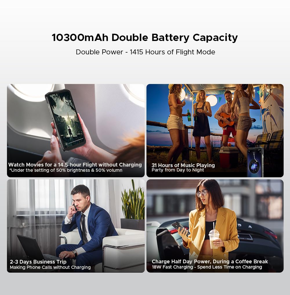 Smartphone Incassable Blade 20 Ultra, 32Go+512Go, Écran Secondaire 1,54", Batterie 10300mAh, 15,8mm Fin, Écran 6,6" 90Hz, Caméra IA 50MP, Android 14, Téléphone Renforcé, GPS NFC, Noir