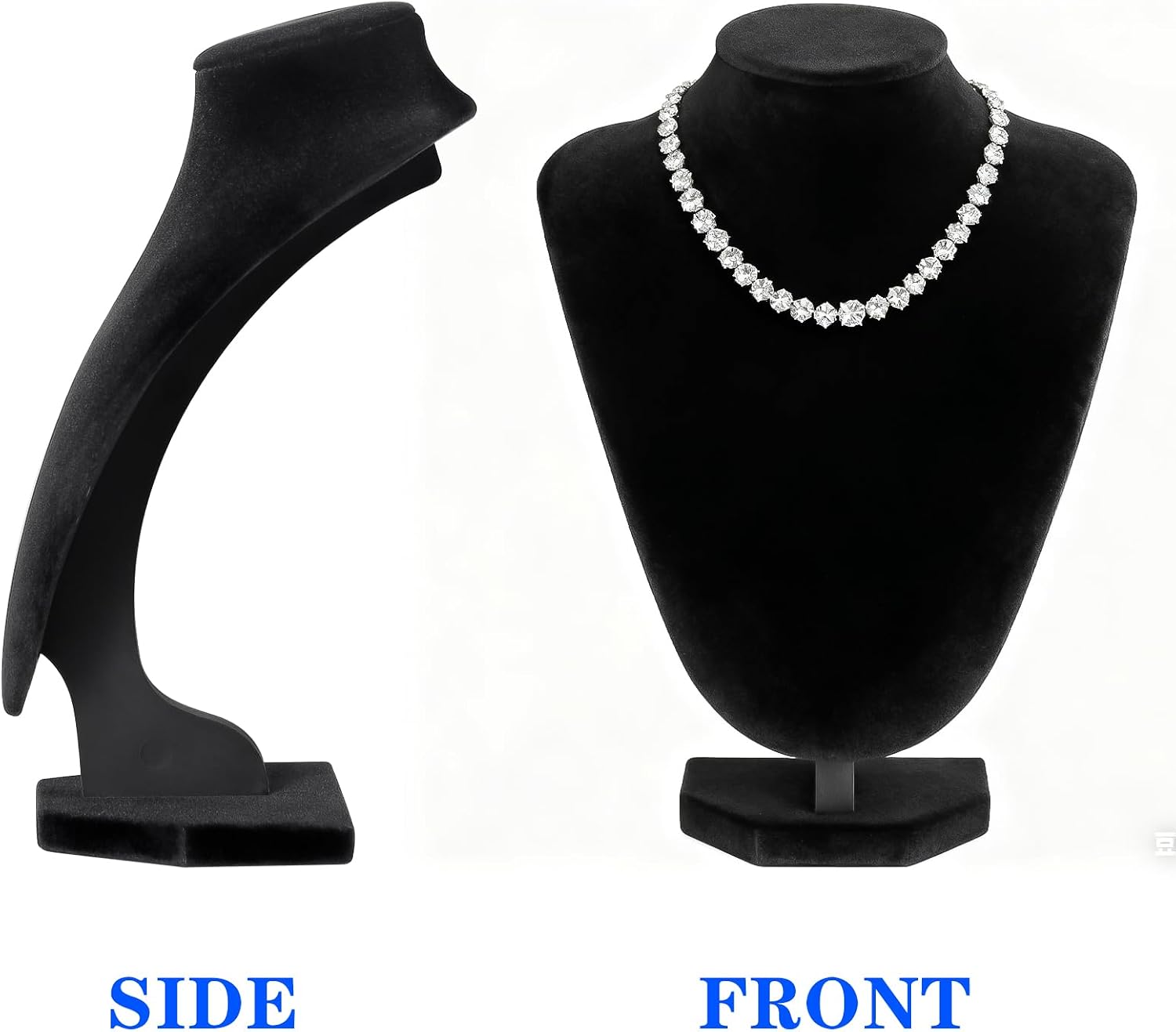 TENINYU Professional 3D Necklace Display Stand, Black Velvet Jewelry Bust Holder, 9.6 Inch Chain Organizer Tower for Home Display (Black)