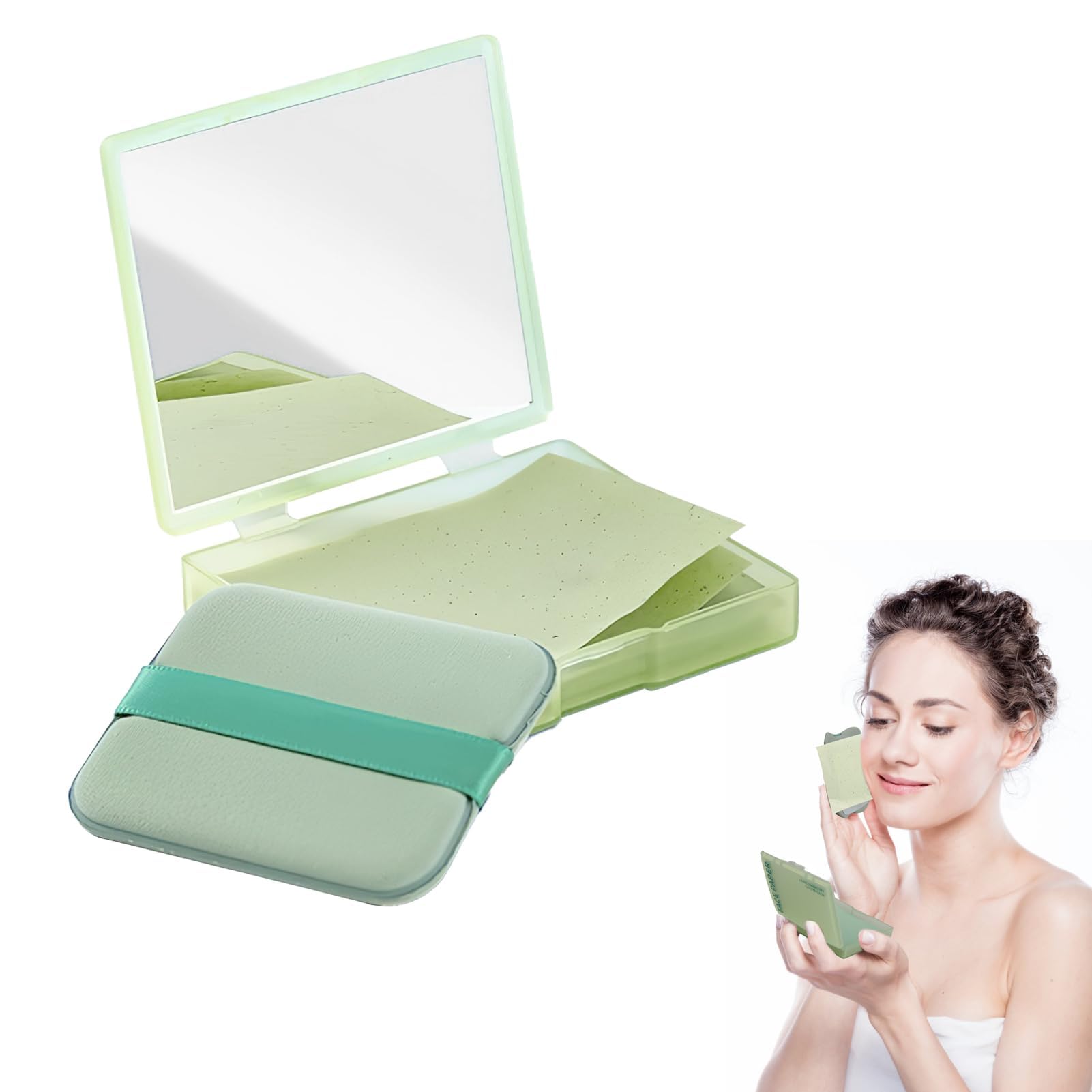Oil Control Blotting Paper per Il Viso con Specchio e Puff Confezione di Carte Viso Opacizzanti, Carta Assorbente Olio da 100, Confortevole e Rinfrescante