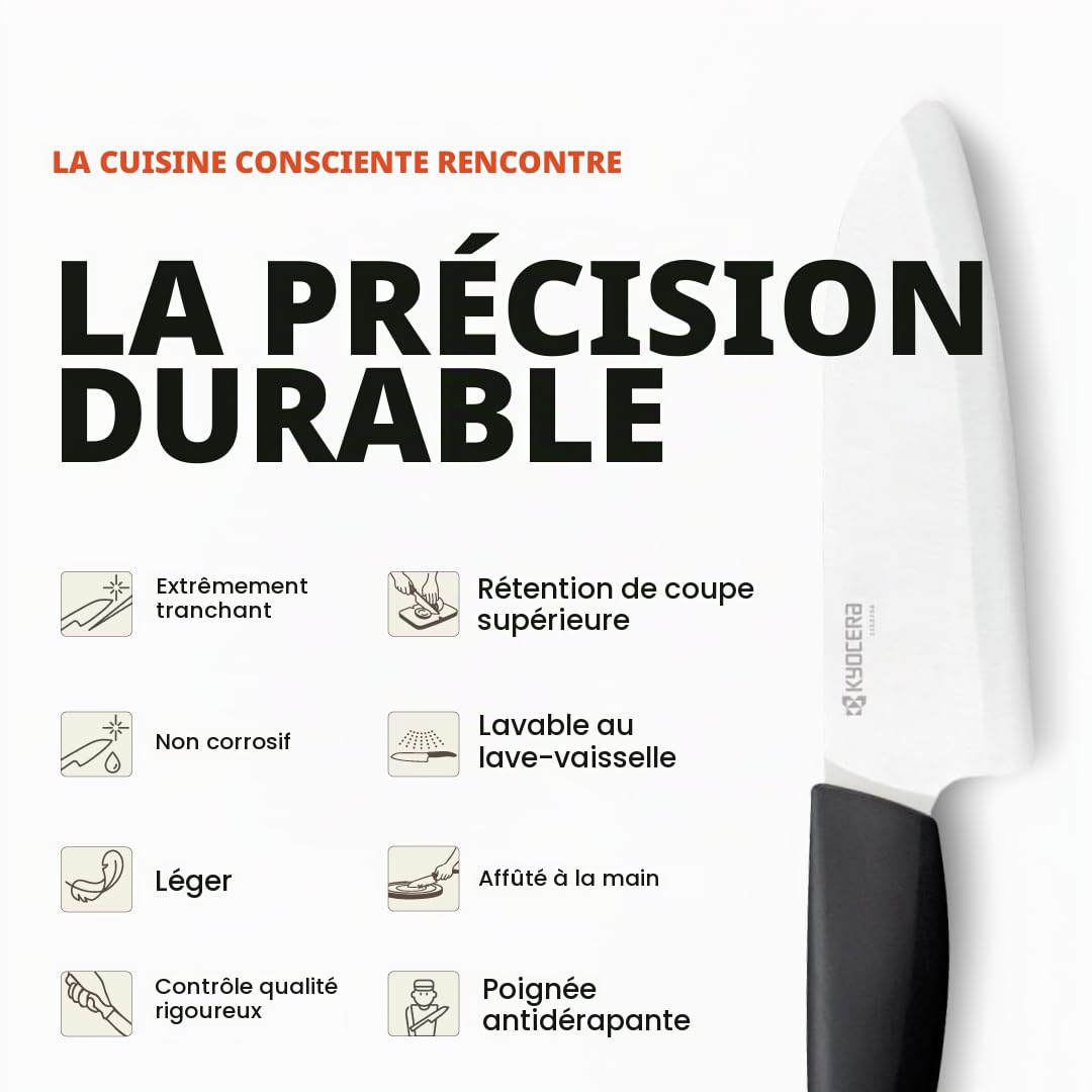 Kyocera FK140WH Couteau du Chef Trancheur Lame Céramique Noir