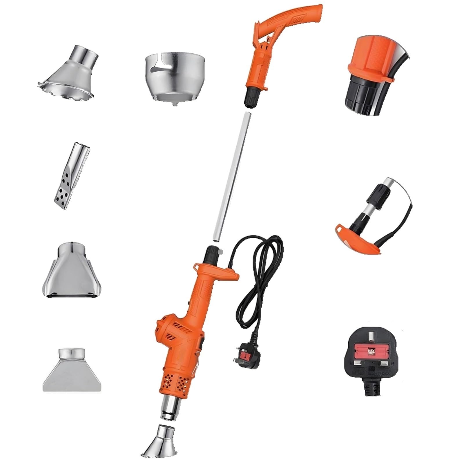 Bruciatore elettrico per erbacce, 2000 W, temperatura regolabile 80-650 ℃, include 5 ugelli e cavo da 1,8 m, ideale per diserbo da giardino, tetti, fusione del ghiaccio, barbecue
