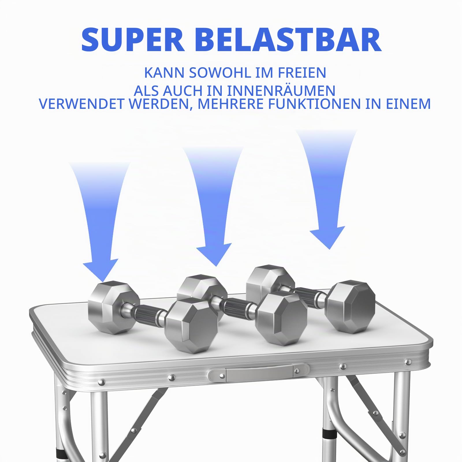 Klapptisch aus Aluminium, 60 cm, tragbar, für Camping, Picknick, Outdoor, Gartentisch für Grillparty, Schreibtisch, PC-Arbeitsplatz, platzsparend, kompakt, zusammenklappbar, höhenverstellbar