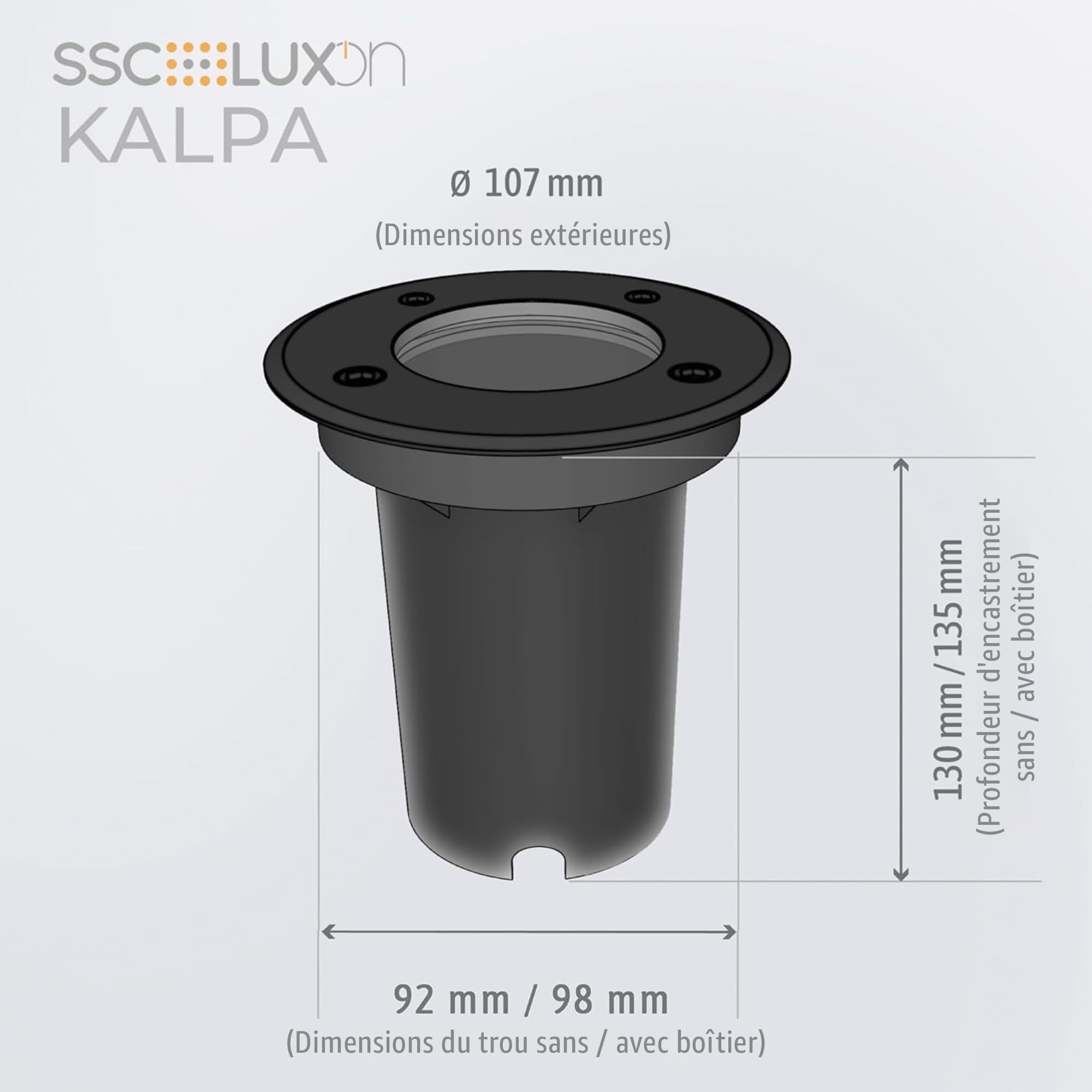 KALPA SSC-LUXon spot encastrable extérieur IP67 230 V carrossable noir éclairage de sol
