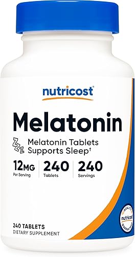 Nutricost Melatonina 12 mg, 240 comprimidos, 12 mg por porción, sin OMG, sin gluten