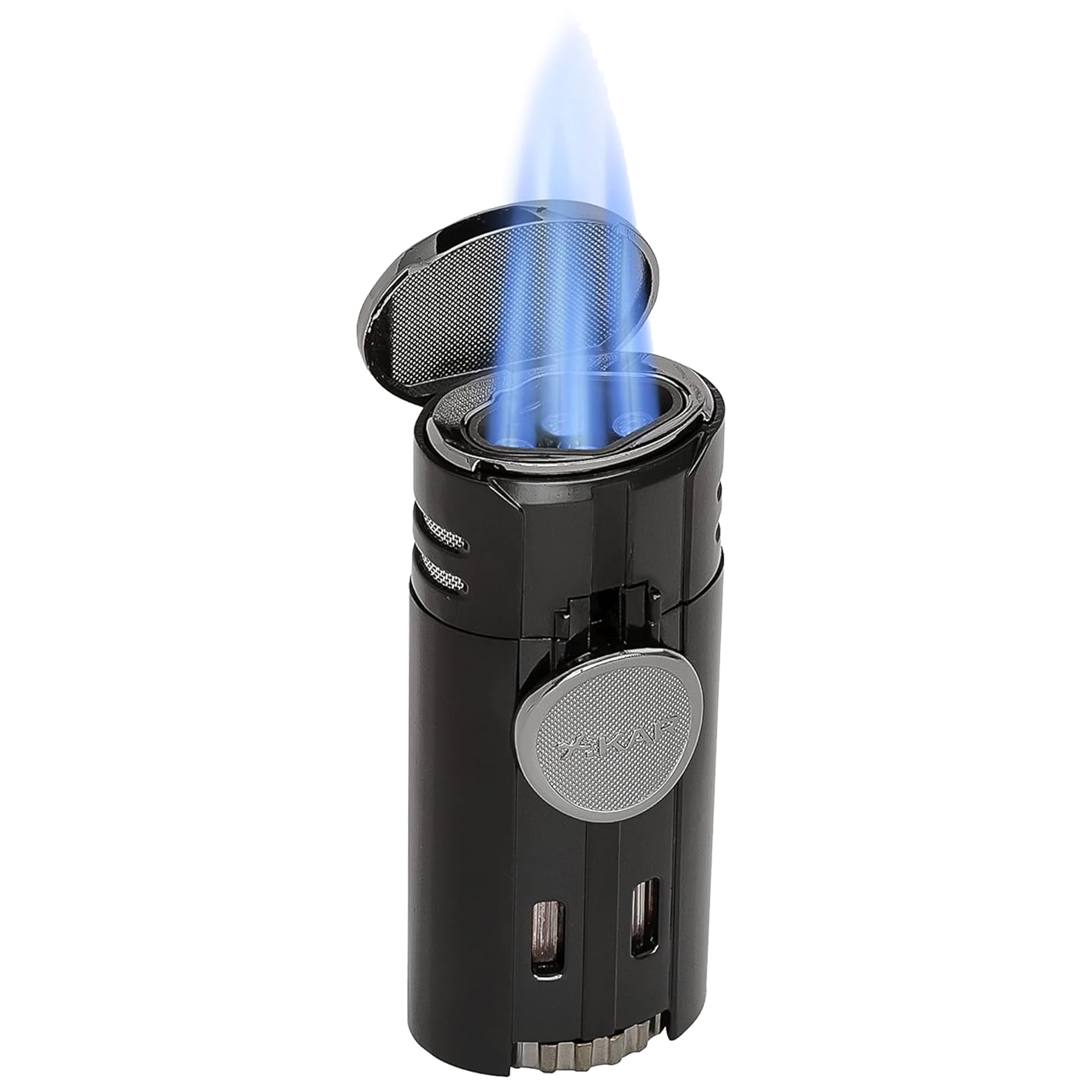 HP4 Quad Jet Flame Butane Torch Lighter – Refillable Butane Lighter with EZ-View Fuel Window, Wind Resistant Adjustable Flame, Flip-Top Lid – Altitude Tested Cigar Lighter – Matte Black