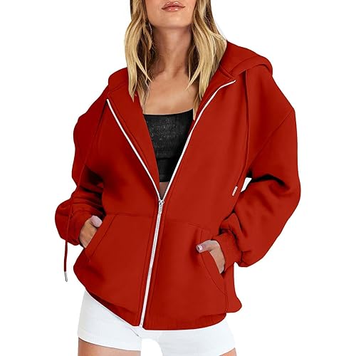 Zip Up Hoodie Women Y2K Long Sleeve Oversized Sweatshirts Lightweight Fleece Jacket Cute 2024 Fall Fashion Clothes