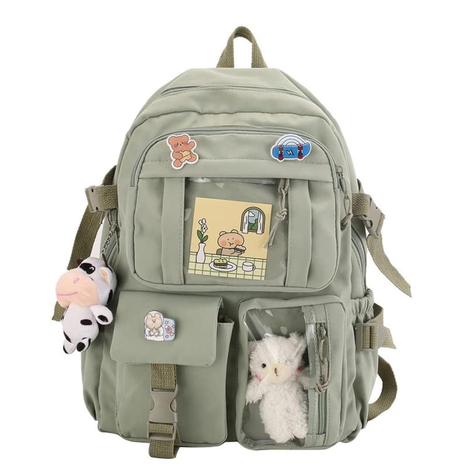 Cute Backpack with Cute Pin Accessories Plush Pendant for School Bag Student Girl Backpack Super-Capacity Waterproof Travel Backpack