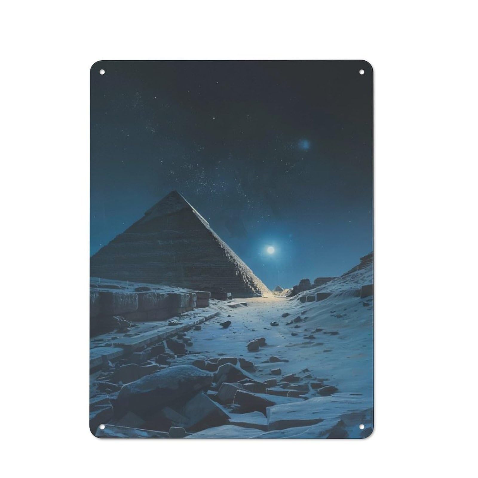Junmoney Style-14 Tin Wall Plaque 40X30cm With Moonlit Pyramid For Bar Or Restaurant, For Hospitality Decor Collectors
