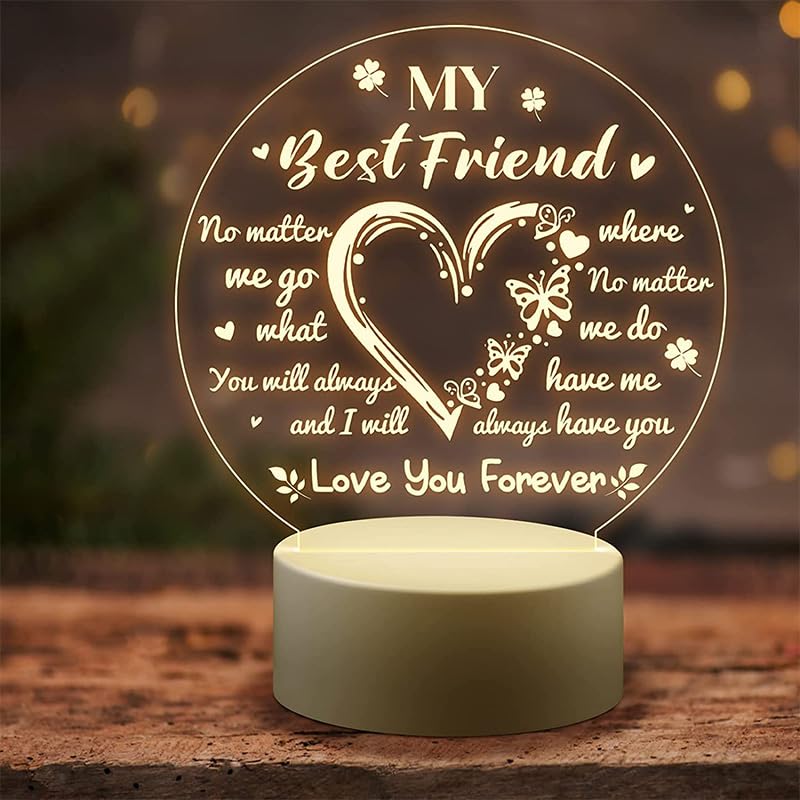 QYMCAT Friendship Gifts for Women Friends - Engraved Night Light, Best Friend Birthday Gifts, Unique Present for BFF, Bestie, Girls, Friends Female on Wedding, Christmas