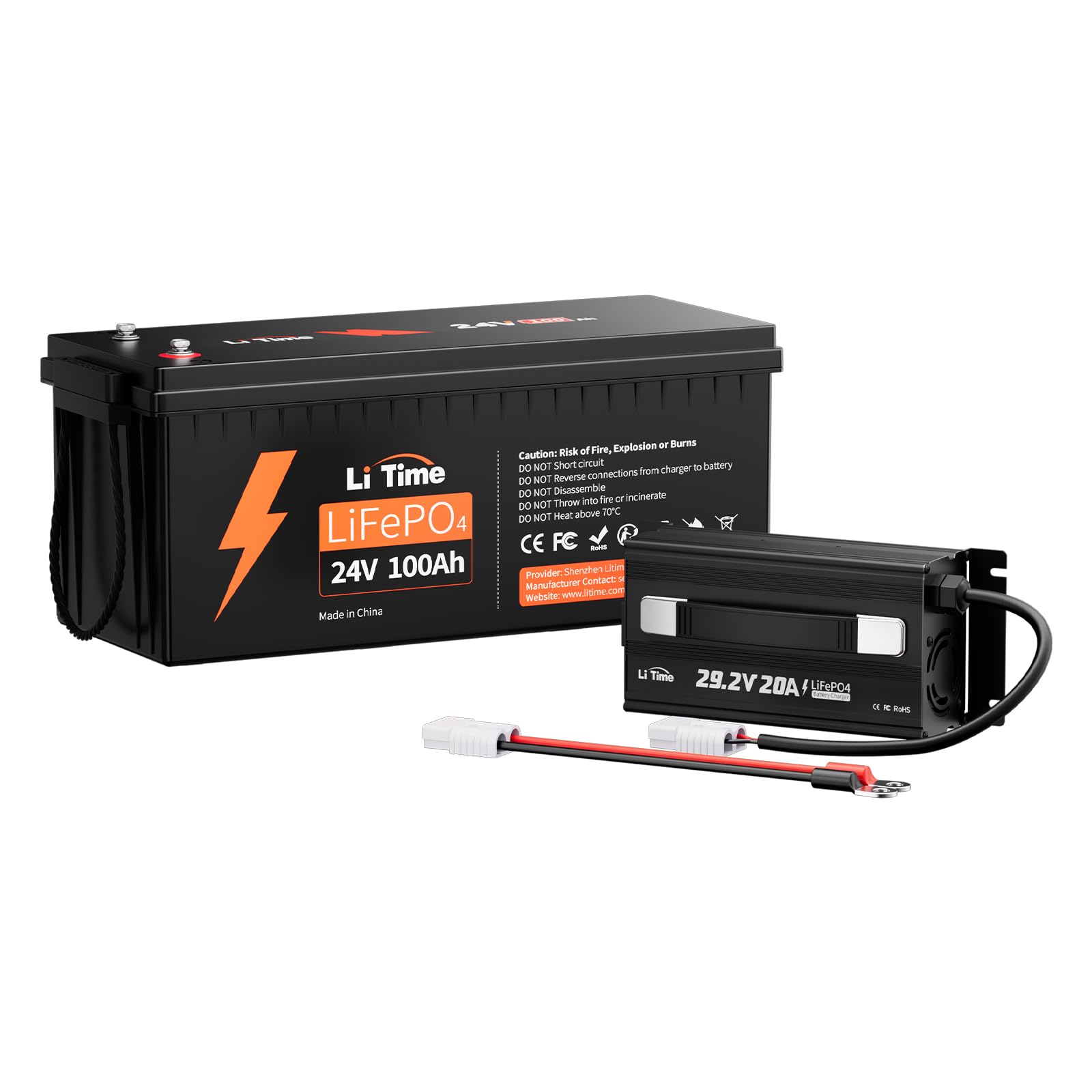 LiTime 24V 100Ah Lithium Battery with 20A Charger for Off-grid, RV, Camper