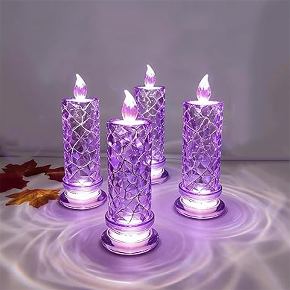 HADAVAKA Led Candle Lights, LED Candles with Rose Shadow, Enhances Ambiance On Desks, Bedside Tables and Dining Areas, Creative Gift Lamp, for Valentines Proposal Anniversary Wedding (Purple)