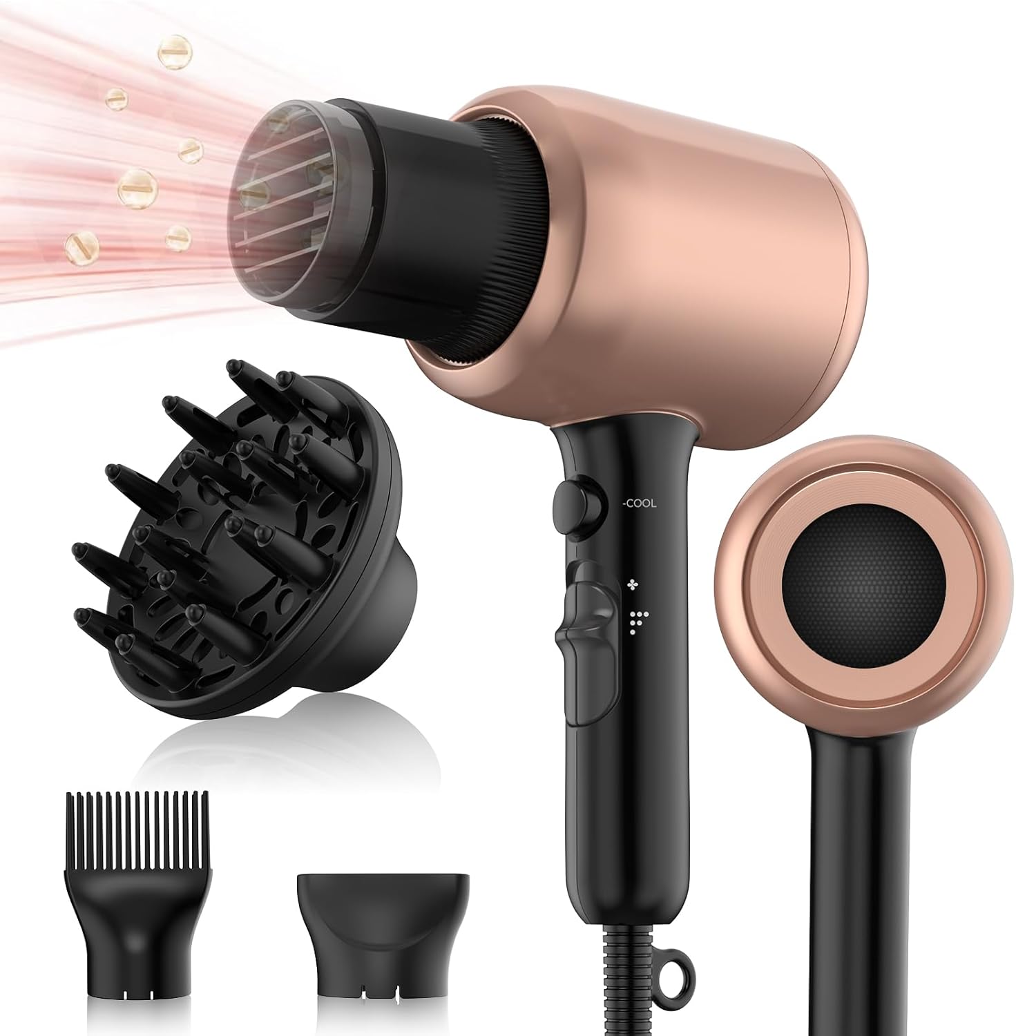 UKLISS haardroger met diffuser, haardroger Ion 2000 Watt met 3 hulpstukken, haardroger snel föhnen,sterke haardroger – Anti kroes, Salon haardroger voor vrouwen, mannen, familie