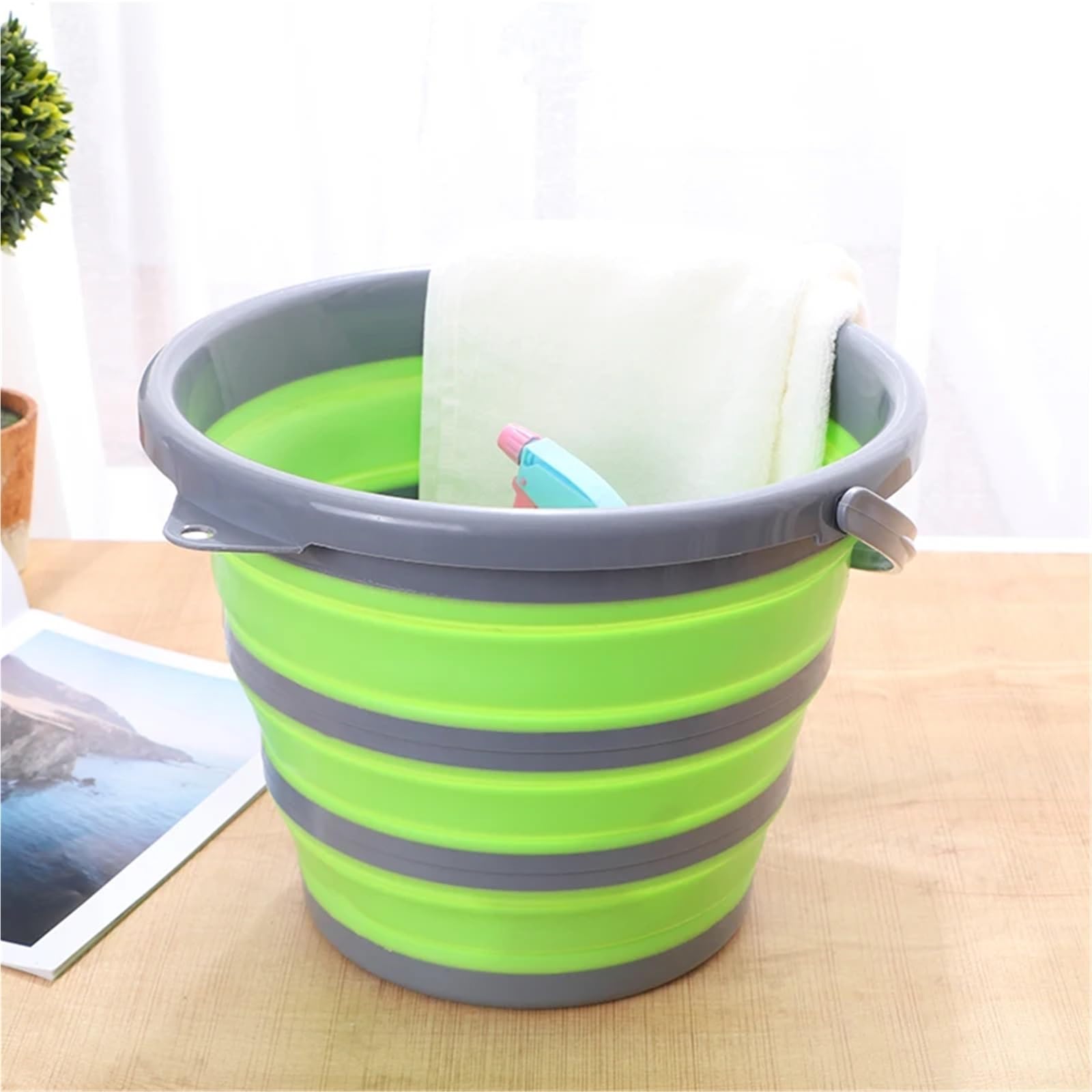 Secchio pieghevole in silicone da 2 pezzi 10 litri, grande capienza, salva spazio, secchio for auto campeggio, pesca, articoli cucina Per La Pesca Campeggio(Green)