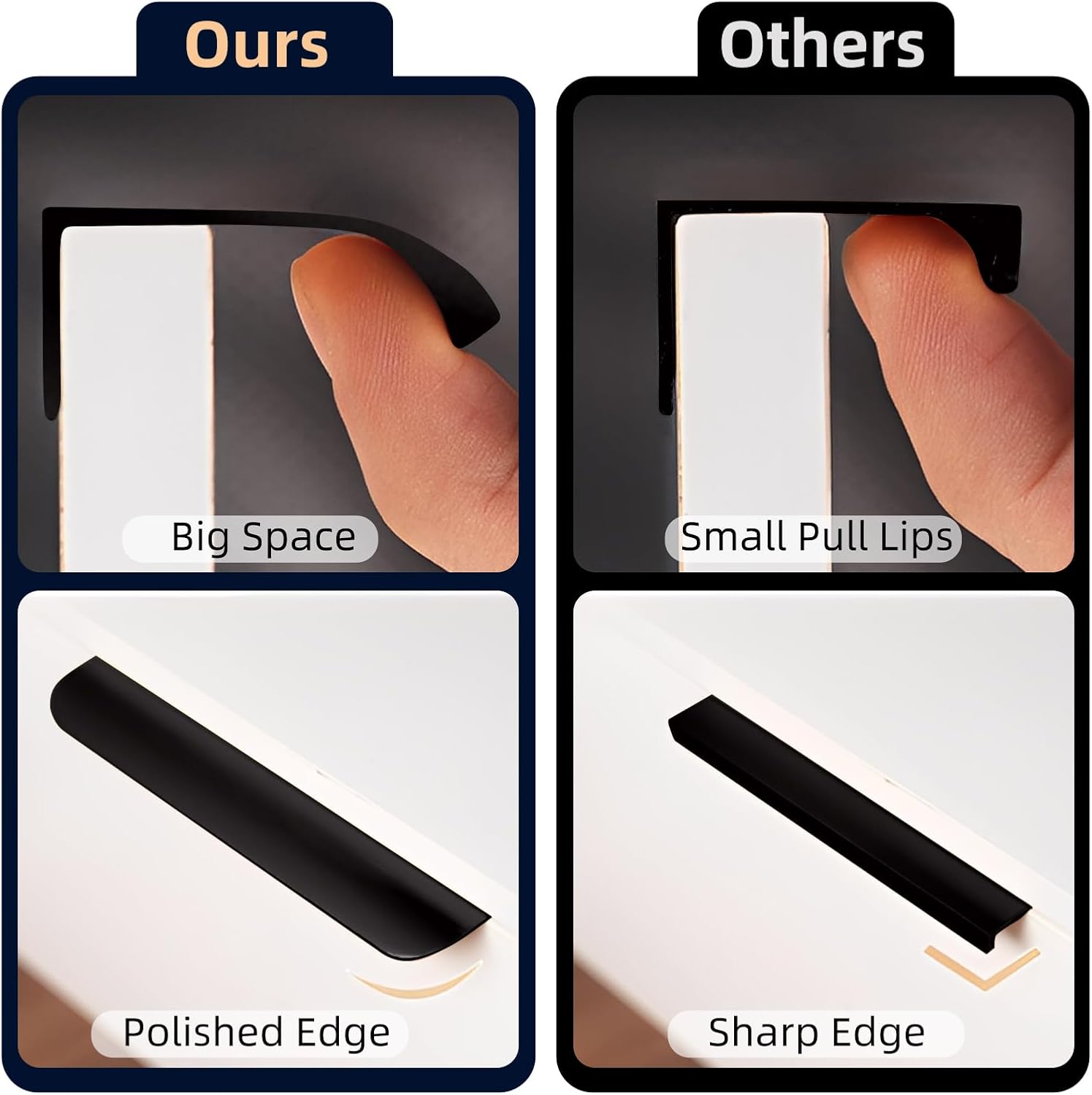 5 Pack Adhesive Edge Finger Pulls for Cabinets，Kitchen Aluminium Alloy Concealed Drawer Pulls No Drilling Required Flat Stick On Cabinet Handles (Black, 3.15" Overall Length) - Image 8