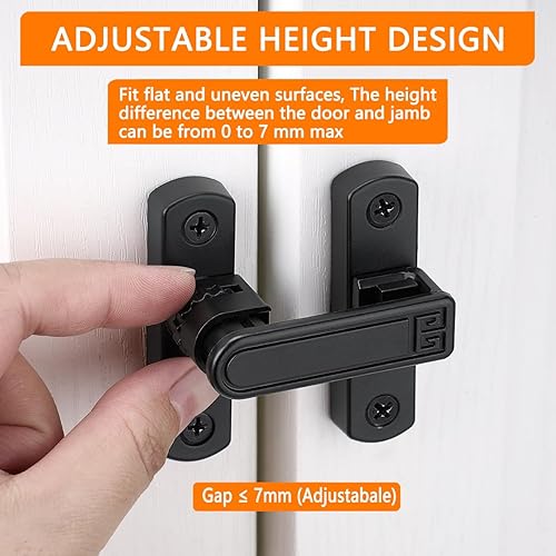 Miniatura 4 de Paquete de 2 cierres negros para puerta de granero, cerradura de puerta ajustable de 90180 grados, cierre de cerradura de puerta de ángulo recto de