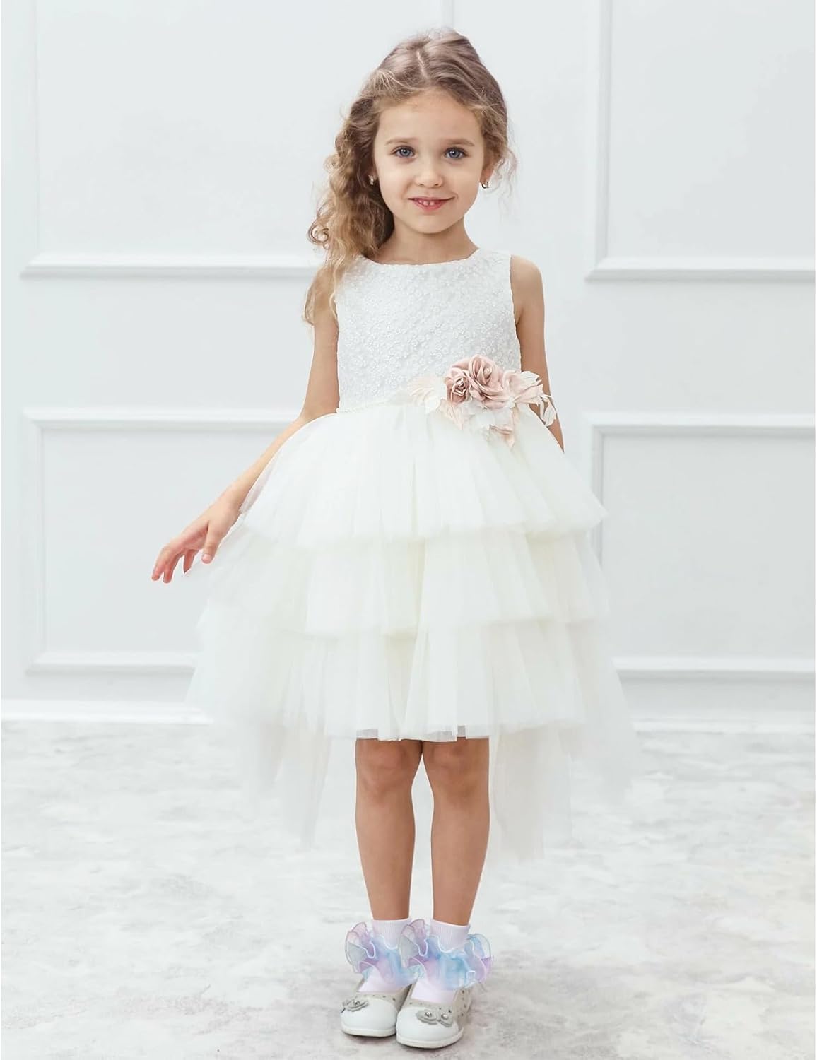 Toddler Girls Double Lace Ruffle Rainbow Socks Turn Cuff Shimmering Big Ruffle Dress Lace Socks - Image 2