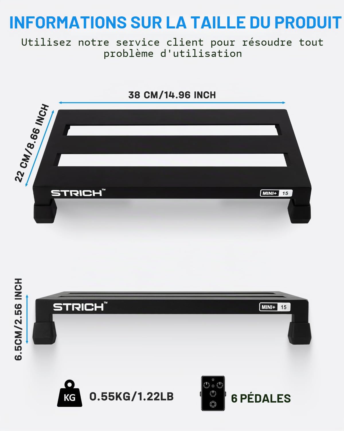 STRICH Pedalboard Guitare, Pédalier de guitare en alliage d'aluminium 0,5 kg Super Light Effect Pedalboard 38,1 x 21,6 cm avec sac de transport, MINI+ 15